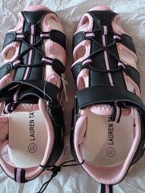 Lauren Taylor Kids Sports Summer Sandals Closed Toe Black Pink Size 31 - NWT